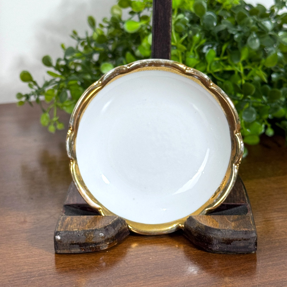 Vintage Butter Pat Small Plate White with Gold Trim 3" Diameter Y23